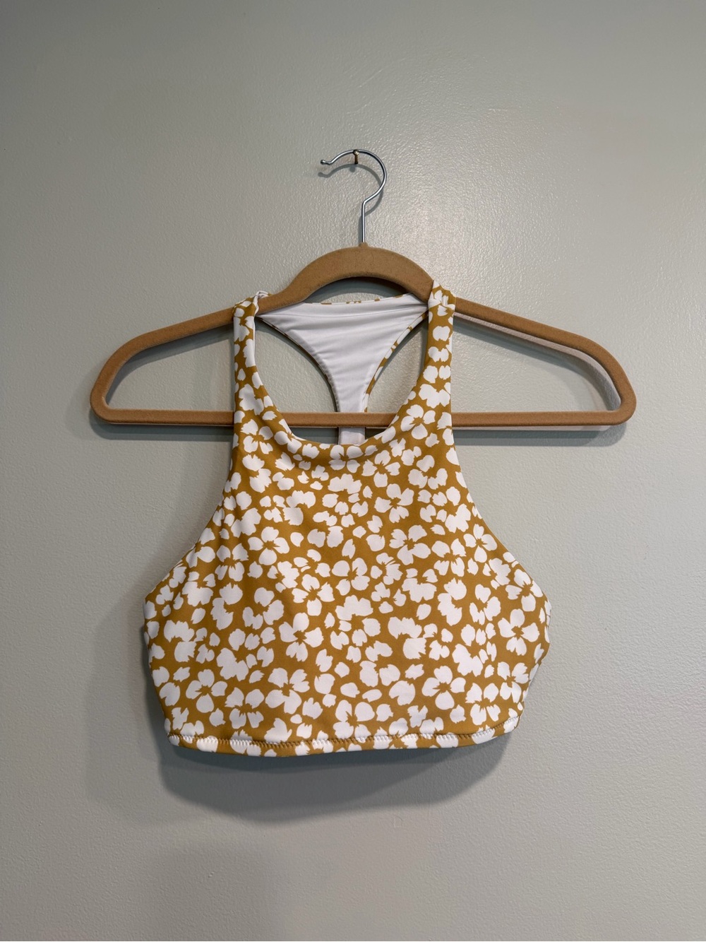 aerie Mustard Floral High-Neck Crop bra size large